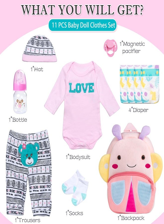 Pedolltree Reborn Baby Dolls Clothes Girl Outfits Accesories 11 Pcs Set for 17-22 Inch Reborn Doll Newborn Baby Girl with Butterfly Backpack&Diaper - Image 2